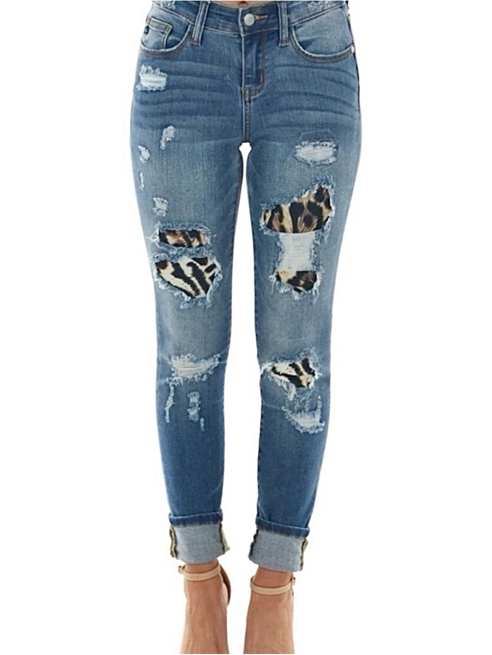 Judy Blue Skinny Distressed Leopard Print Jean’s Women’s Size 5/27